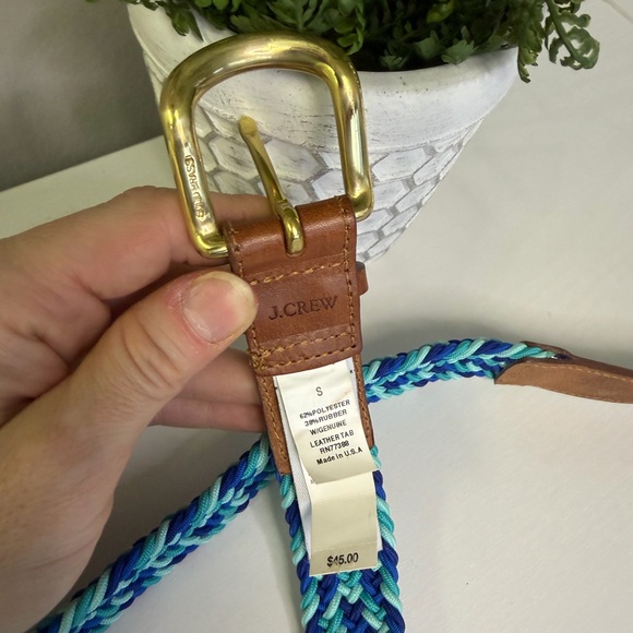 NWT Y2K J Crew braided blue woven elastic belt with Leather accents Sz Small - Picture 2 of 5